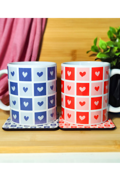 kuttuushop Kalp Desenli 2’li Çift Sevgili Kupası Büyük Bardak Kahve Çay Finca...