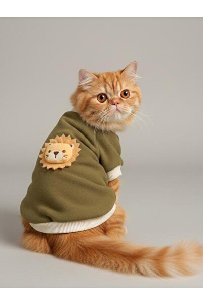 Kemique سويت شيرت ليتل ليون كات باللون الكاكي، ملابس دافئة وناعمة للقطط