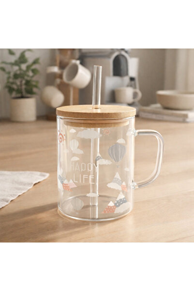 Two Two Glass Mug with Wooden Lid and Straw – Transparent Design and Healthy ...
