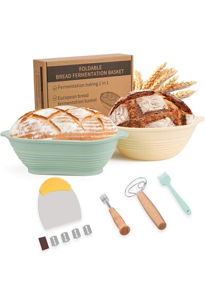 Other Set of 2 Bread Proving and Baking Baskets - Foldable Silicone, Accessor...