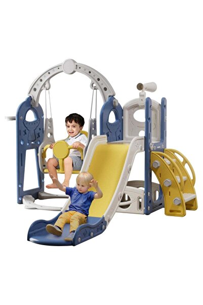 Generic Pokuula 5-In-1 Kids Slide and Swing Set With Basketball Hoop and Stor...