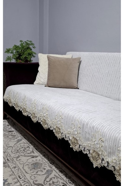 DAHABELLA LUXE HOME Πολυτελές γαλλικό δαντελωτό ριγέ βελούδινο κάλυμμα καναπέ...