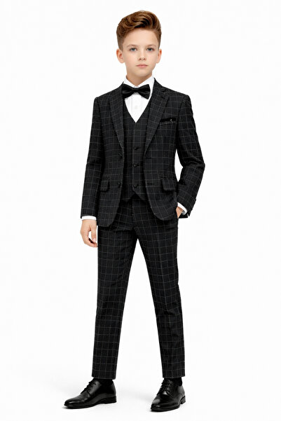 AHENGİM Costum clasic cu dungi texturate, slim fit, pentru băieți Ak197-198