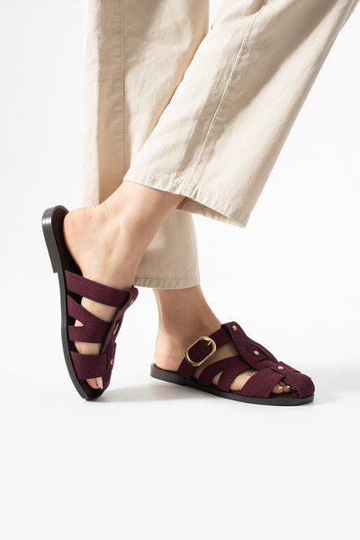 Gökçe Shoes Liliana Bordo Süet Toka Detay Günlük Kullanım Kadın Terlik