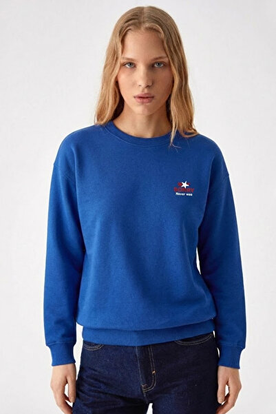 COMBİNE MİCHAİL Women's Sorry Chest Printed Blue Sweatshirt
