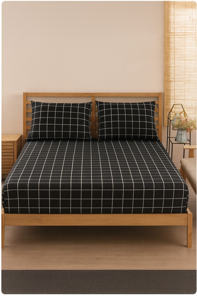 SADEN HOME Checkered Patterned Elastic Sheet Set - Single/Double/King Size