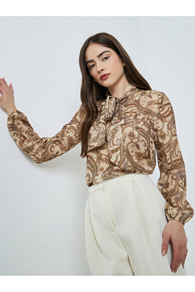 Styli Brown Paisley Printed Regular Fit Blouse