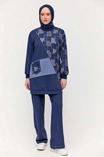 Setrms Blok Desenli Cepli Tunik