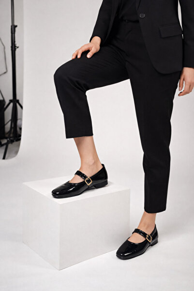 infinite8 Women's Black Mary Jane Ballet Flats – Gold Buckle, Classic and Sty...