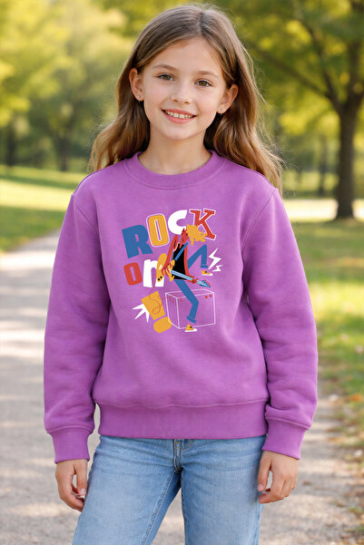ADABEBEK سويت شيرت أطفال مطبوع عليه روك أون رول من بريميوم 26084