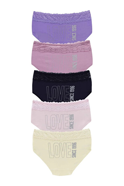 delis Set 5 perechi de chiloti din bumbac, cu dantela, pentru dama, 32000, Mu...