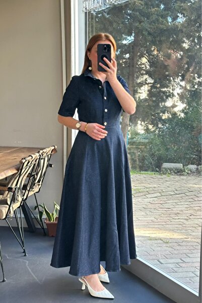 Pulli Collection Rochie din denim cu nasturi la guler
