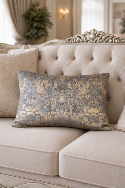 Lena Maison Lalezar Varaklı Kırlent Kılıfı Gri-Gold 30x47 cm