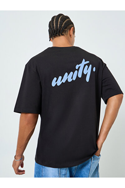 Styli Men Black Oversized Text Print T-Shirt