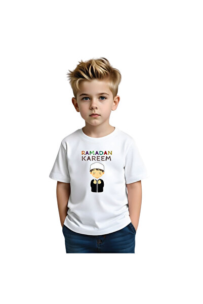 PRINTSHOP4ME تيشيرت بتصميم رمضاني مطبوع، بياقة دائرية، قطن ١٠٠٪، للأطفال الأو...