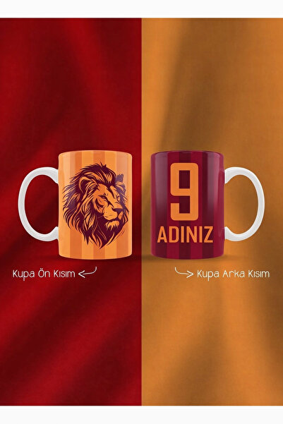 Evion Sarı Kırmızı Aslan Kupa Kişiye Özel Taraftar Baskılı Hediye Kupa Bardak
