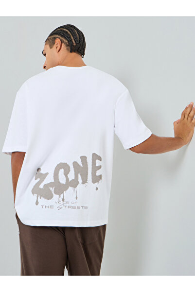 Styli Men White Oversized Graphic T-Shirt