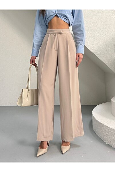 ALVOR Women's High Waist Wide Leg Double Fabric Pleated Trousers – Casual & O...