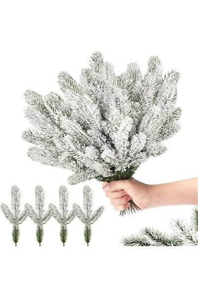 NO BRAND Pack of 40 Artificial Fir Branches with Snow