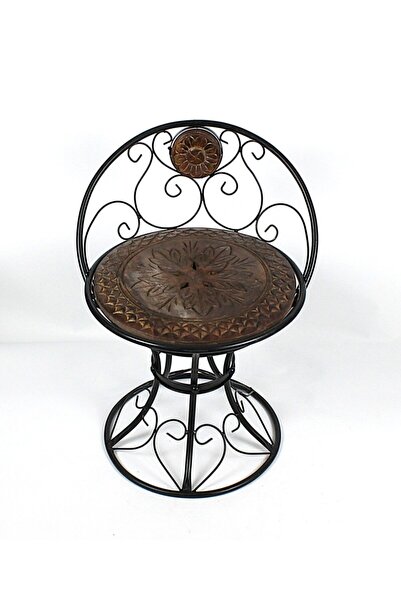 Otantik Çarşı Ahşap Ferforje Oymalı Sandalye Tabure 46x46x59 cm. (Ahşabı Lekeli)