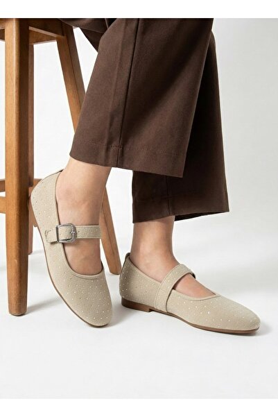 Nstil Daily Women's Flat Shoes with Elastic Band and Buckle, Suede Stone-Embe...