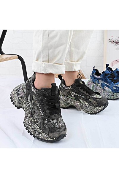 Tmall Pantofi sport pentru femei, piele cu strasuri, D1463, negru