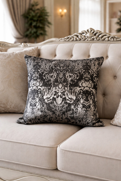 Lena Maison Lalezar Varaklı Kırlent Kılıfı Siyah-Vizon 47x47 cm