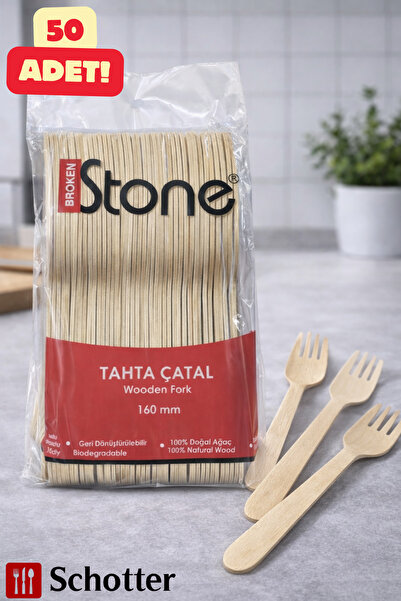 Broken Stone Bambu Çatal 50 Adet 160 mm – Doğal ve Dayanıklı Tek Kullanımlık