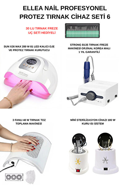 ELLEA NAIL Protez Tırnak Cihaz Seti Strong B135 & Tırnak Toz Toplama & x26 Ma...