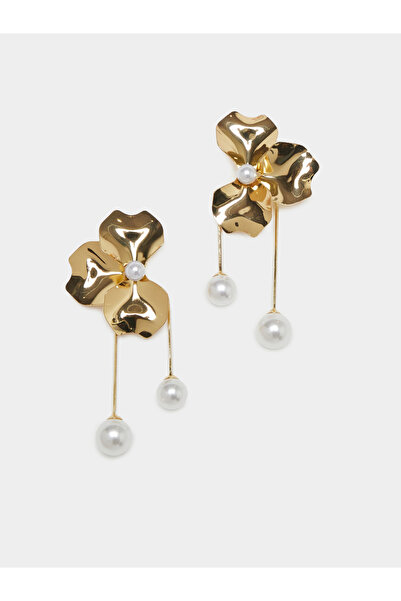 Styli Women Gold Floral Pearl Drop Earrings