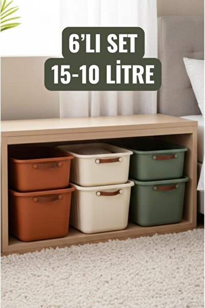 Bayev 6'Lı Mix Boxsis Set 15-10 Litre Çok Amaçlı Kapaklı Kutu Dolap Düzenleyi...