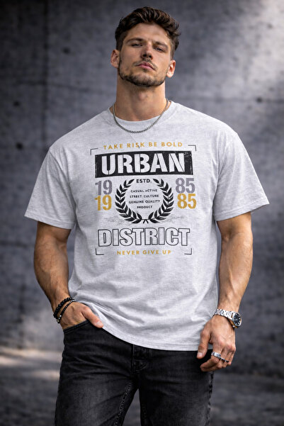 herkesemoda Dıstrict Text Detailed Basic T-Shirt