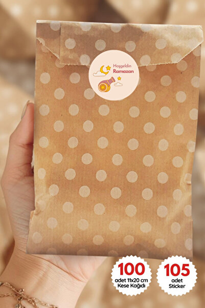 Bimotif 100 Pieces of Polka Dot Patterned Paper Bags (11X20 cm) and Welcome R...