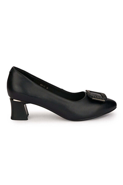 Trenddo Shoes Pantofi dama din piele naturala neagra cu toc gros 4.5 cm 18764