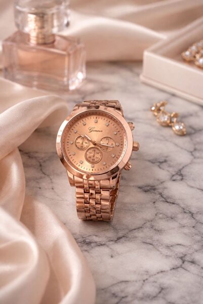 Geneva Ceas de damă, elegant cu brățară metalică, auriu-roz