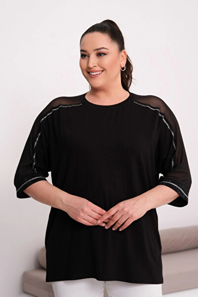 aytemas Stone Printed Blouse with Chiffon Detail on the Sleeves