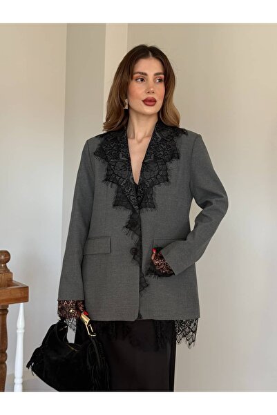 YK FASHION Dantel Detaylı Blazer Ceket