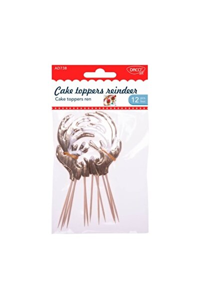 Daco Set 12 Decoruri Tort Reni, 12 cm, Lemn/Carton