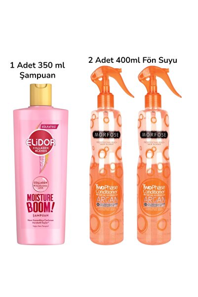 Morfose Argan Yağlı Fön Suyu Turuncu 400 ml 2 Adet + ElidorŞampuan Moisture B...