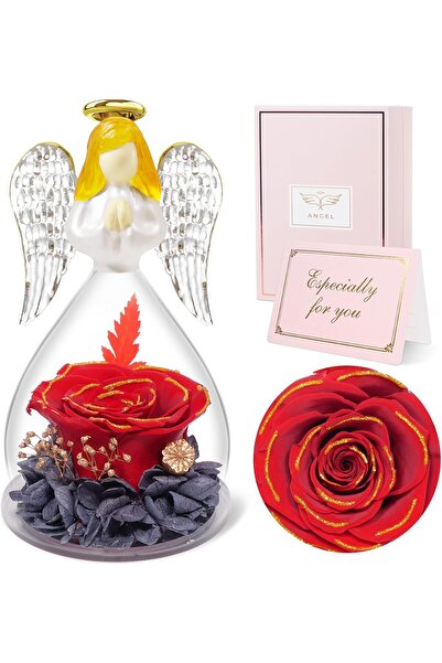 Other Angel Figurine with Cryogenic Roses - Rose Gold, Glass and Crystal - Gi...