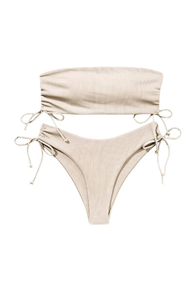 Other Costum de Baie Bikini 2 Piese - Push Up, Talie Inalta, Textura Reiata -...