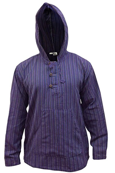 Other Men's Striped Hoodie Shirt - 100% Boho Cotton , with Hooded - Purple Mi...