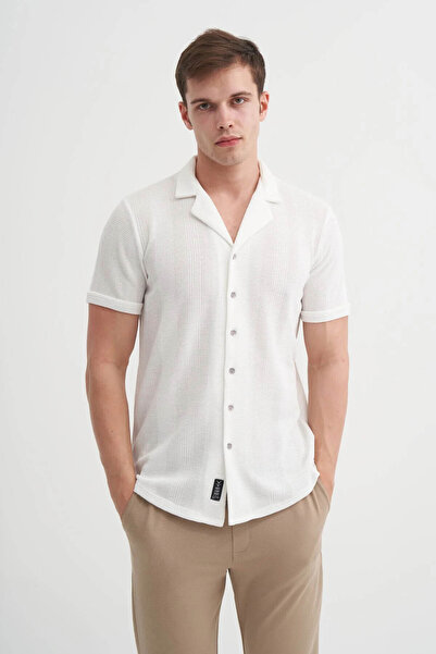 Cazador Slim Fit Knitted Cotton Ecru Men's Shirt 20000