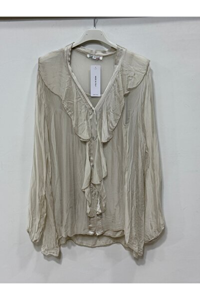 della moor Women's Beige Italian Ruffle Front Shawl Collar Long Sleeve Button...