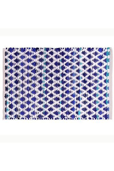 Other Covor Dreptunghiular Iuta Naturala - Tesut Manual, 240x74 cm, Alb-Albastru