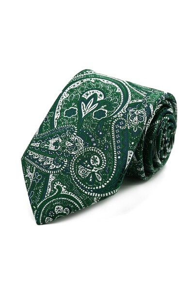 Sade Kravat Yeşil Beyaz Lacivert Şal Desenli Özel Dokuma Kravat 33050 Yeşil