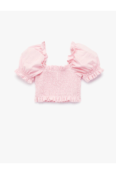 Koton Gipeli Balon Kollu Crop Pembe Kız Bebek Bluz 6SMG60041AW