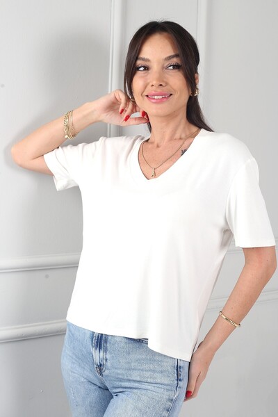 By Saygı Women's Interlock V-Neck Lycra Loose Blouse