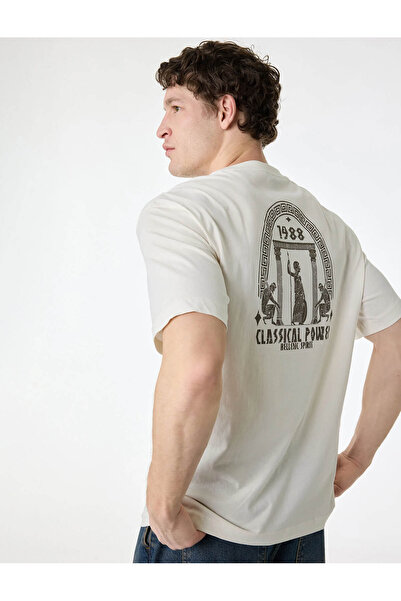 Koton Άνετο βαμβακερό μπλουζάκι με κοντό μανίκι και στάμπα στο πίσω μέρος