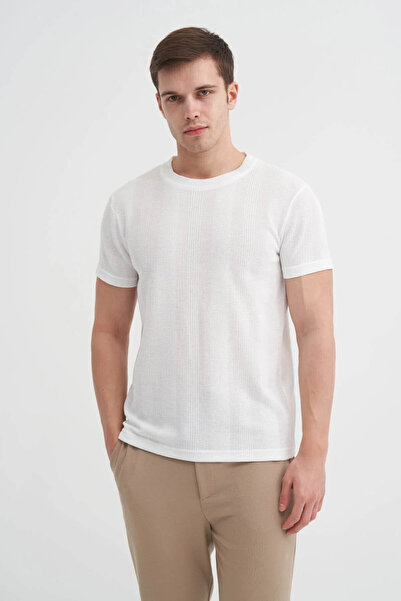 Cazador Slim Fit Crew Neck Knitted Ecru Men's T-Shirt 41770